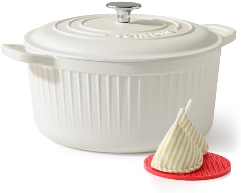 SENSARTE 6.5QT Enameled Cast Iron Dutch Oven Pot with Lid&Cotton Potholders