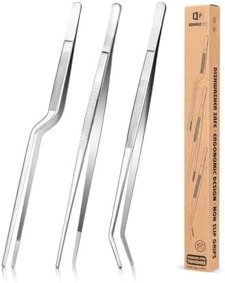 BUNDLEPRO Kitchen Tweezers Tongs with Precision Serrated Tips, 3 Pcs, 12''