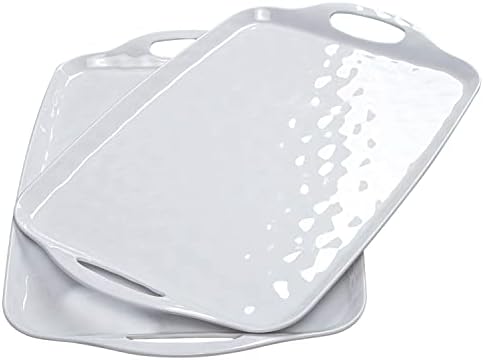 TP Melamine Serving Trays with Handles, 17” x 12”, Set of 2, Pure White