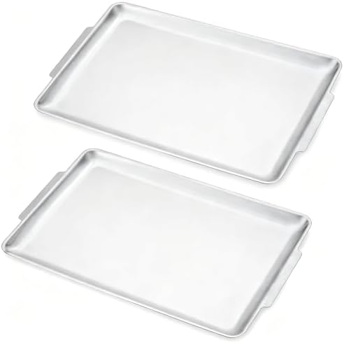 16.3" x 11" Large Serving Platters Set of 2, Stainless Steel Heavy-Duty Large Serving Trays, Silver Rectangular Plates for Food, Fruit, Party, Wedding, Christmas, Chip and Scratch Resistant