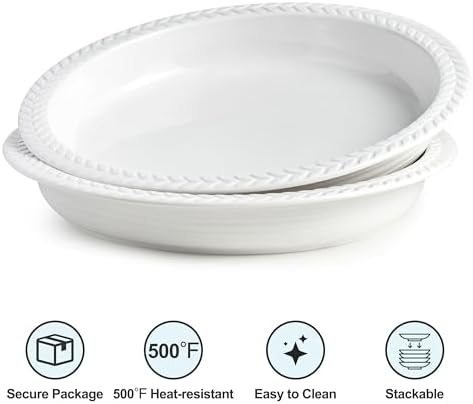 11 inch Pie Pan - 2PCS Round Baking Dish, Porcelain Pie Plate