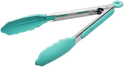 Doosu Kitchen Tongs with Silicone Tips for Cooking Serving (9in, Aqua Sky)