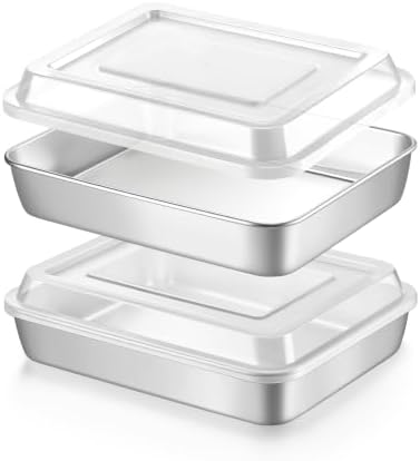 LIANYU Baking Cake Pan with Lid, 9 x 7 Inch Rectangle Lasagna Pans Set of 2