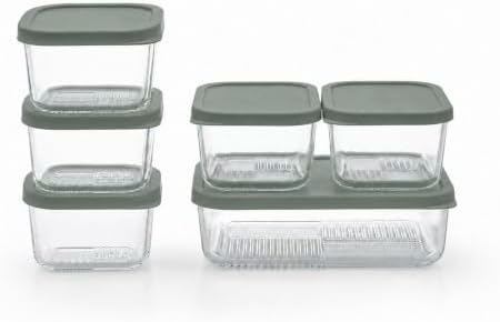 Glass Food Storage Containers with Lids - 12 Piece - 3 x 10.5 oz, 1 x 26.5 oz & 2 x 40.57 oz Glass with BPA-Free Leak Resistant Stackable Lids - Microwave, Oven & Dishwasher Safe - Ideal - Soft Sage