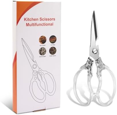 CGBE Kitchen Scissors, Multi-Purpose Kitchen Shears, Heavy Duty Food Scissors for Chicken, Poultry, Fish, Meat & Herbs with Non-Slip Grips (Transparent)