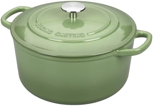 EDGING CASTING Enameled Cast Iron Dutch Oven with Sourdough Bread Baking Kit, Bread Dutch Oven with Lid, Includes Proofing Basket & Baking Tools, 5qt, Pistachio Green