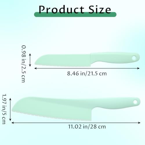 4 Pack Lettuce Knife 11/8.5" Plastic Cake Knifes to Prevent Browning Serrated Kitchen Cutter for Cutting Fruits, Cakes and Bread Dishwashable Safe for Kids Nylon Cutters for Nonstick Pans (Green, L&S)