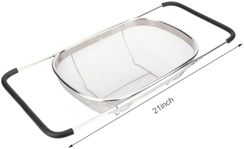 2 PackPremium Quality Over The Sink Stainless Steel Oval Colander with Fine Mesh 6 Quart Strainer Basket & Expandable Rubber Grip Handles - Strain, Drain, Rinse Fruits, Vegetables1