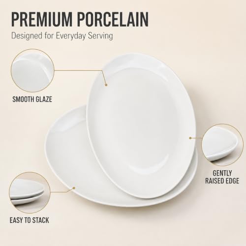 White Serving Platters Set of 2, 15.5 Inch Oval Porcelain Serving Platters, Serving Dishes for Entertaining, Party, Appetizers, Cheese, Dessert and Food Display