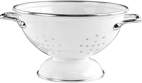 Reston Lloyd Calypso Basics Powder Coated Enameled Colander with Solid Base, Strainer Basket with Handles, for Pasta, Berries, Vegetables, Fruit, White ( 1 qt, 32 oz )