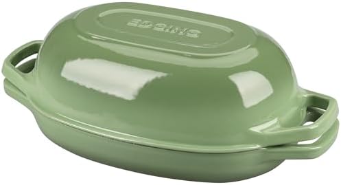 EDGING CASTING Enameled Cast Iron Oval Dutch Oven Pot with Lid, Dutch Oven for Sourdough Bread Baking, Bread Oven, Bread Dutch Oven, Oval Bread Pan, 5qt, Pistachio Green