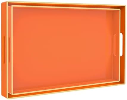 MAONAME Orange Serving Tray with Handles, Plastic Decorative Tray Set of 2