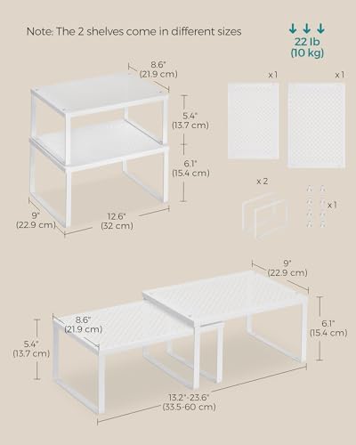 SONGMICS Set of 4 Metal Spice Racks, Stackable Expandable Shelf Risers
