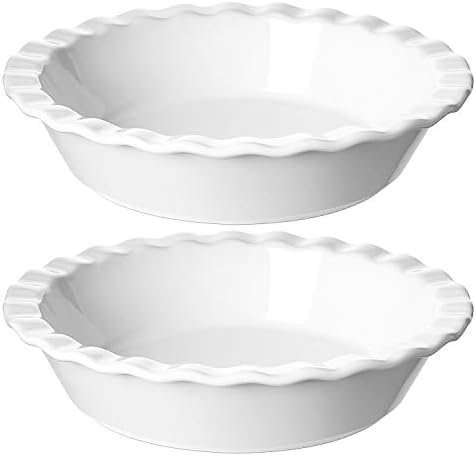 LE TAUCI Ceramic Pie Pans for Baking, 9 inch, 52 ounce, Set of 2, White