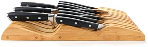 Bamboo Knife Block Holder, 13 Knives Dock, In-Drawer Knife Drawer Organizer