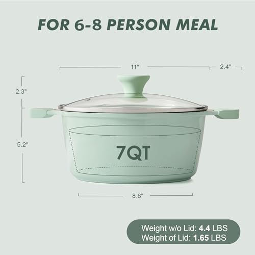 SENSARTE Ceramic Nonstick Stock Pot with Lid, 7 Quart, Green