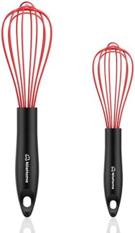 NileHome Silicone Whisk Set 8" 10" Kitchen Whisk Red,2-pack