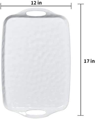 TP Melamine Serving Trays with Handles, 17” x 12”, Set of 2, Pure White