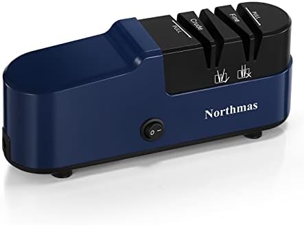 Northmas Knife Sharpener, Professional Electric Knife Sharpener for Home Use, 2 Stages for Quick Sharpening & Polishing, 100V-240V Global Voltage Design, Blue