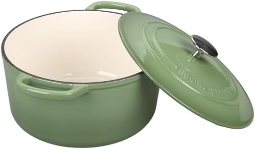 EDGING CASTING Enameled Cast Iron Dutch Oven with Sourdough Bread Baking Kit, Bread Dutch Oven with Lid, Includes Proofing Basket & Baking Tools, 5qt, Pistachio Green