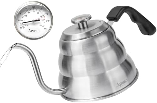 Tea Kettle For Stovetop,Pour Over Tea Coffee Kettle,Thermometer,Silver,28oz