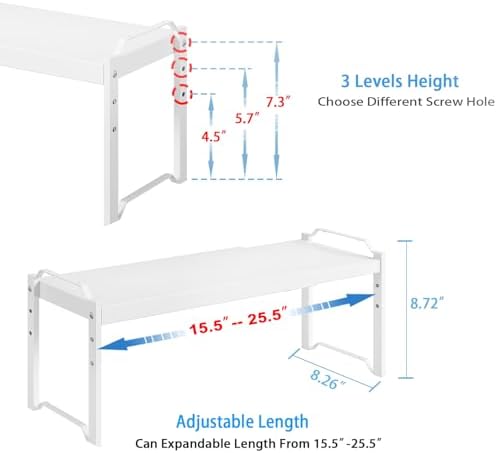 3 Pack Kitchen Cabinet Organizer Shelf, Stackable Expandable Shelves Organizers For Kitchen Cabinet Countertop Storage, Adjustable Counter Cupboard Pantry Organizer Shelf Rack Stand, Length:25.5 Inch