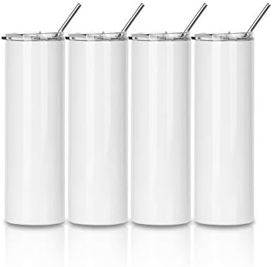 PYD Life 4 Pack Sublimation Blanks Skinny Tumblers 30 OZ with Metal Straw