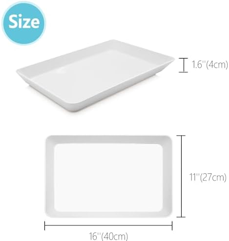 Serving Tray Platter,16'' x 11'' 5 Pcs Food Tray for Veggie Fruit Snack Dessert Cookie, Food Trays for Party Supplies Display, Plastic Platters for Serving Food, Large White Trays, BPA Free