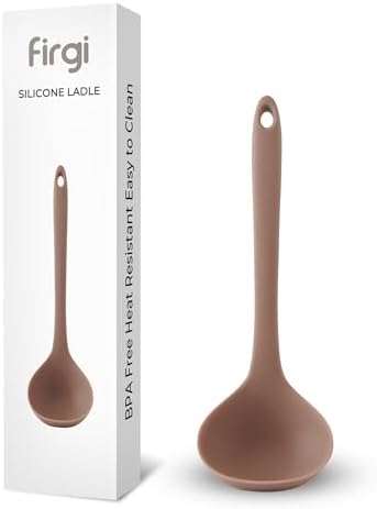Platinum Silicone Cooking Ladle for Baking, Scraping & Mixing, 100% Food Grade Colorful Silicone Kitchen & Serving Utensils, Heat Resistant, Non-Stick Cookware - 8.6 inch Taupe Brown
