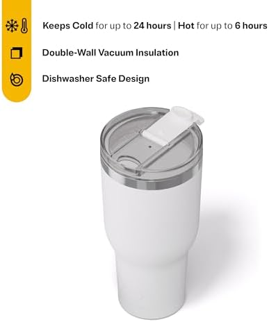 RTIC 40oz Essential Tumbler with Lid, Ceramic Lined, White