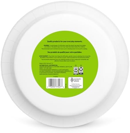 Amazon Basics Everyday Paper Plates, 10 Inch, Disposable, 50 Count, Packaging May Vary