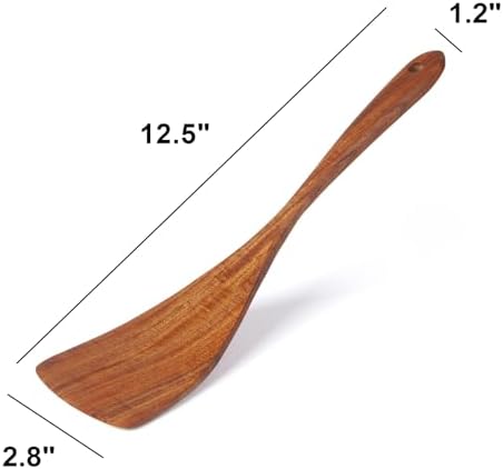 Jilla-hla Wooden Spatula Nonstick Turner Acacia Wood, Long Handle Flat Frying Spatulas Handmade for Kitchen Gifts, Ideal Cookware Utensils for Cooking Eggs, Fish, Pancakes