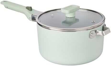 GoodCook Ceramic Sauce Pan with Removable Handle & Lid, Induction Compatible, Nonstick and Oven Safe, 3-Quart, Sage Green