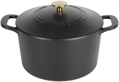 MARTHA STEWART Gatwick 7-Quart Enamel Cast Iron Dutch Oven Pot with Lid – Matte Black – Durable Heavy-Duty Dutch Oven for Slow Cooking, Braising & Baking