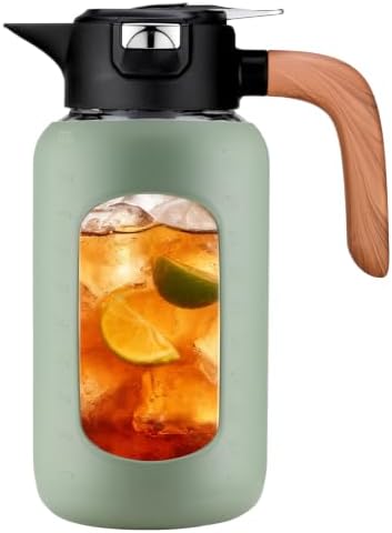 100 oz Glass Pitcher with Lid and Handle, Glass Carafe/Jug for Hot/Cold Water, Large Iced Tea Pitcher for Coffee, Juice and Homemade Beverage