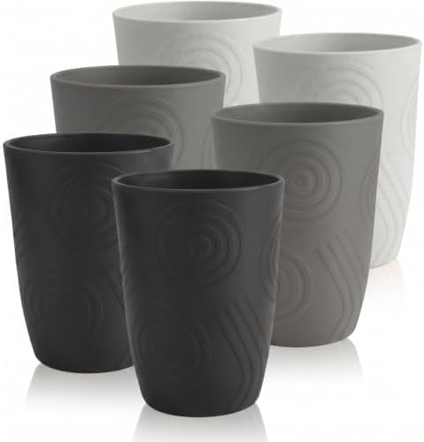 12 oz Drinking Cups, Plastic Kids Cups Set of 6(BlackGrey)