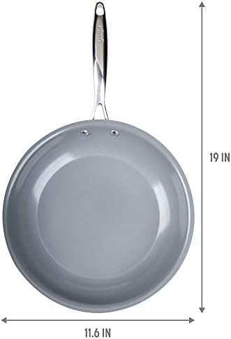 Goodful Ceramic Nonstick 11 Inch Frying Pan, Dishwasher Safe Pots and Pans, Comfort Grip Stainless Steel Handle, Skillet Made without PFOA, Gray