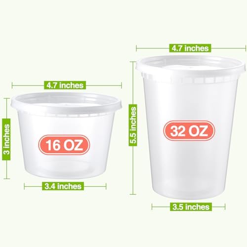 NEEBAKE 50 Set Deli Containers With Lids: [16oz 32oz] Combo Plastic Food Storage, Microwaveable & Freezer Safe To-Go, Leak-proof Meal-Prep