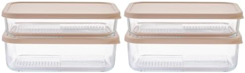 Glass Food Storage Containers with Lids — 8 Piece — 57.5 oz & 40.57 oz Glass with BPA-Free Leak Resistant Stackable Lids — Microwave, Oven & Dishwasher Safe — Ideal for Meal Prep & More Cashew Cream