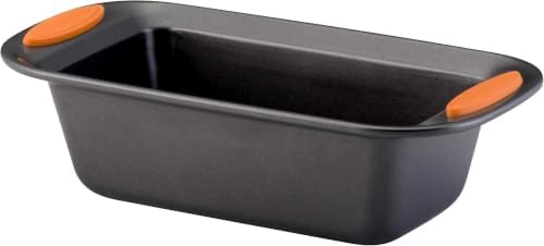 Rachael Ray Yum-o! Bakeware Oven Lovin' Nonstick Loaf Pan, 9-Inch by 5-Inch Steel Pan, Gray with Orange Handles (Pack of 6)