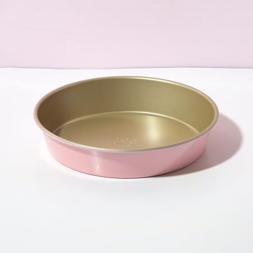 Paris Hilton Nonstick Carbon Steel Bakeware Collection, 9-Inch Round Cake Pan, Dishwasher Safe, Made without PFOA and PFAS, Pink Champagne Two-Tone
