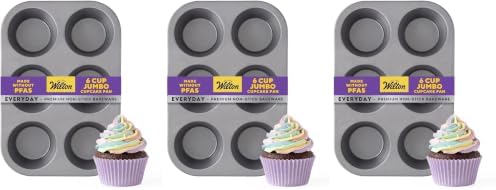 Wilton Everyday Non-Stick Jumbo Muffin Pan, Made Without PFAS, 6-cup (Pack of 3)