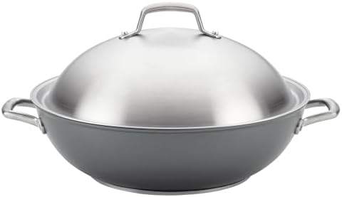 Anolon Accolade Forged Hard Anodized Nonstick Wok / Stir Fry Pan with Lid, 13.5 Inch - Moonstone Gray