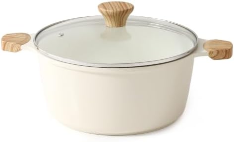 SENSARTE Ceramic Nonstick Stock Pot with Lid, 4.5 Quart, Creamy White