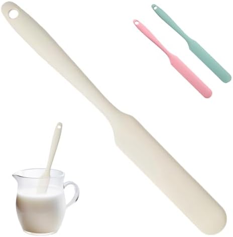 Silicone Jar Spatula,Non-Stick Heat Resistant Kitchen Thin Spatula,Sourdough Stirring Stick,Jam Spreader for Peanut Butter,Cake Cream Butter Spatulas for Scraping Icing Bread Cream (White)