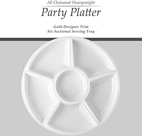 Plasticpro 6 Sectional Round Plastic Serving Tray/Platter (4, White)