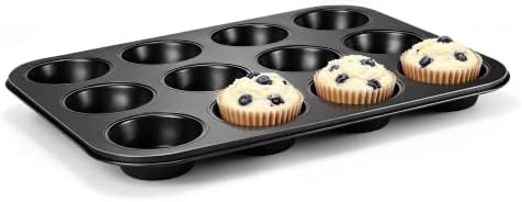 E-far 12-Cup Muffin Pan Tin, Nonstick Carbon Steel Cupcake Pan Tray