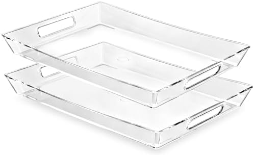 Clear Plastic Serving Tray with Handles, BPA-Free Storage Organizer Tray -2 Pack Large Trays 20.5"x14" Reusable Serving Platters for Appetizer, Fruit, Kitchen, Desk & Serving Tray for Party Supplies