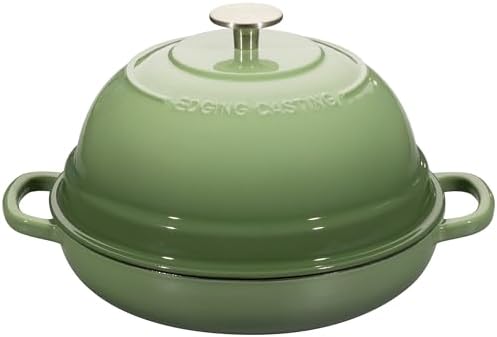 EDGING CASTING Enameled Cast Iron Dutch Oven Pot with Lid, Round Bread Oven for Homemade Sourdough Bread Baking, 6 Quart, Pistachio Green