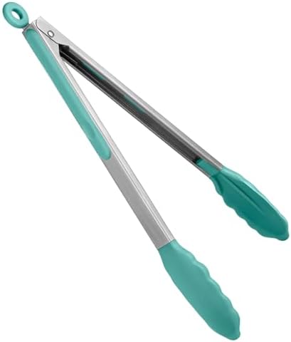 U-Taste Kitchen Tong for Cooking, 480ºF Heat-Resistant Tps, 12in/Aqua Sky